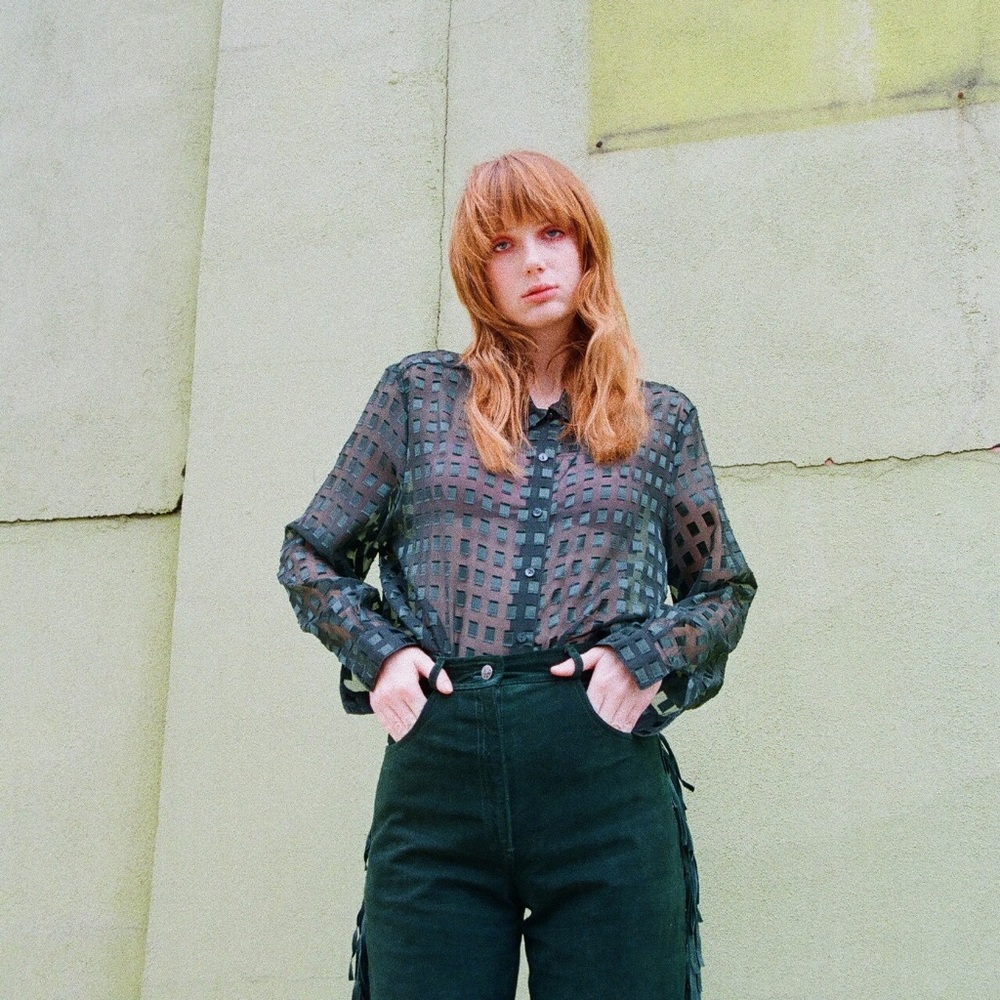 Vintage sheer emerald blouse